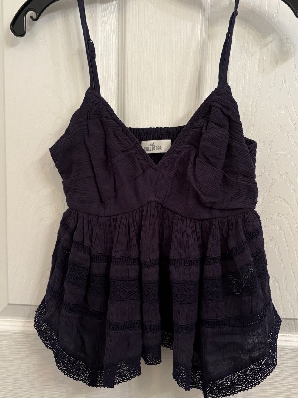 Hollister Navy Blue Babydoll Flowy Camisole with Lace Detail Size XS